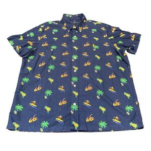 Ralph Lauren Mens XL Button Up Shirt Navy Classic Fit Palm Trees, Surf, Fish